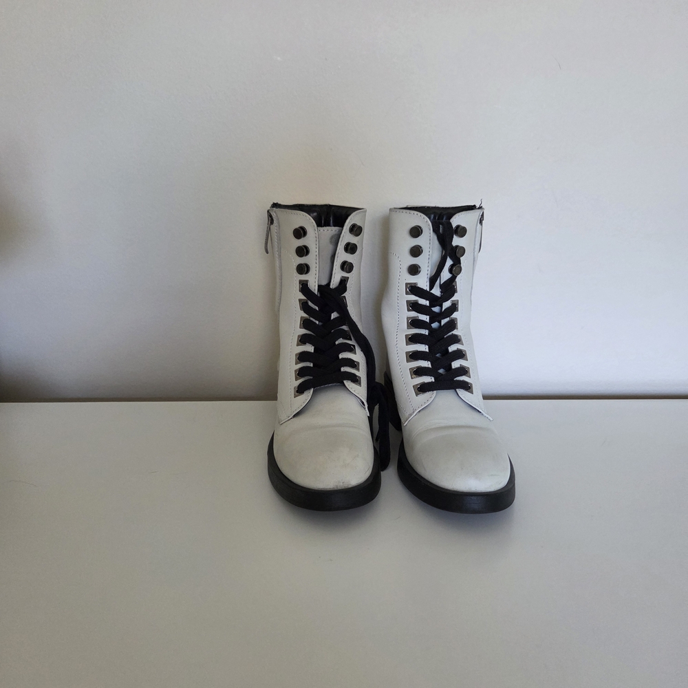 Guess White and Black Combat Boots